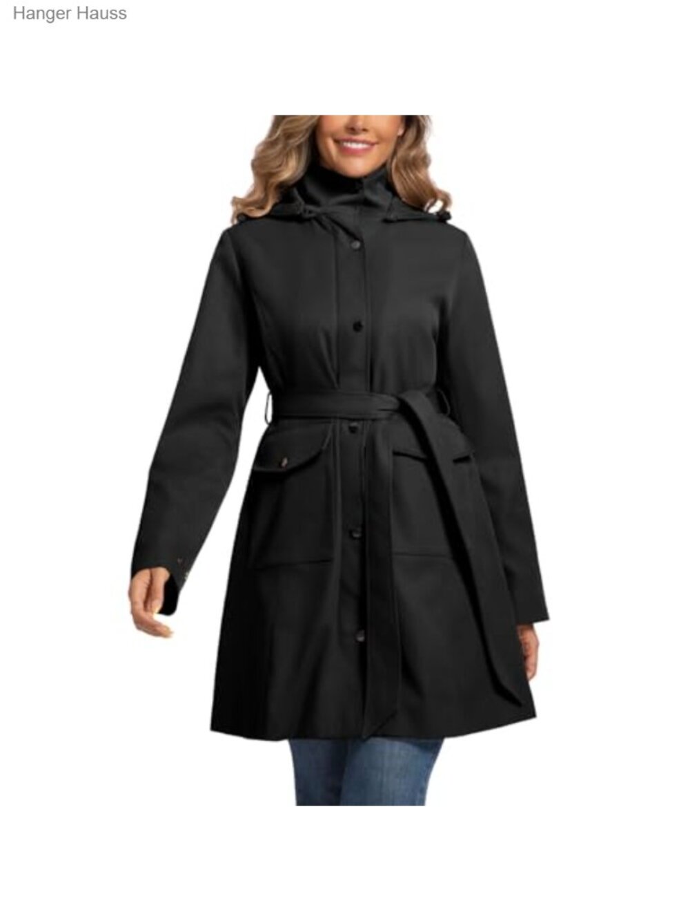 Women's Water Resistant Trench Coat Windproof Hooded Rain Jacket with Belt